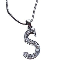 Initial “S” Rhinestones & Silver Tone Fashion Jewelry Woman’s Necklace